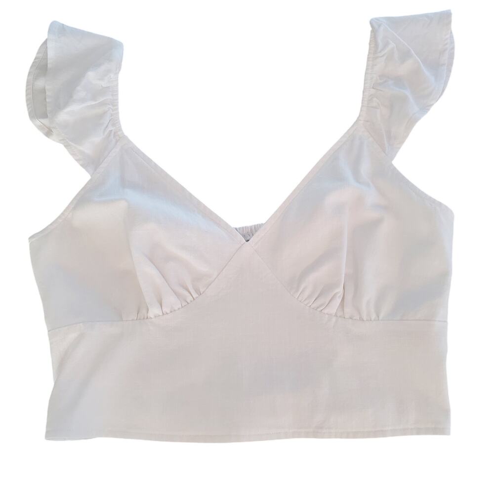 A New Day Smocked Flutter Sleeve Crop Top White Size S